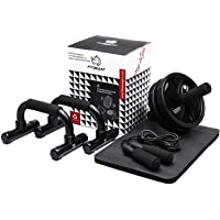Set de Ejercitar Rodillo Abdominales- 3 en 1 con Barra para Flexiones- Cuerda para Saltar y Rodilleras–Equipo para…